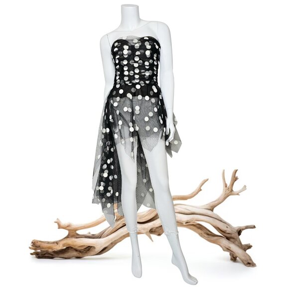 [Sold] OSCAR DE LA RENTA Polka-Dot Tulle Bustier Asymmetric Top | US 14 - Picture 3 of 9